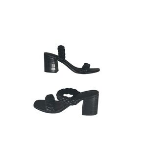 Tessa Braided Block Heel Sandal 9 Black Croc Embossed Square Toe Mule X1165‎